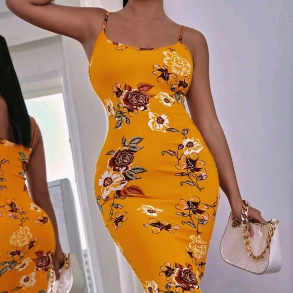 Floral Print Midi Bodycon Cami Dress - Picture 2 of 7